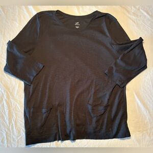 J Jill Black Pima Cotton 3/4 Sleeve Two Pocket Tee Shirt Women's XL